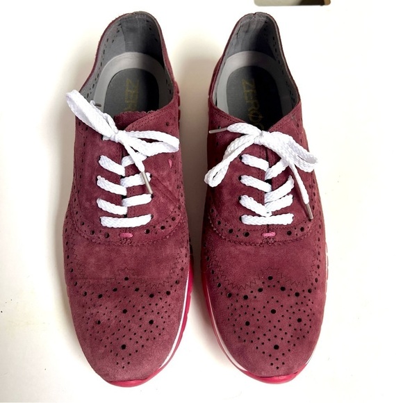 Cole Haan ZeroGrand Perforated Wingtip Oxford - Zinfandel Red Suede women’s 9B - Picture 3 of 9